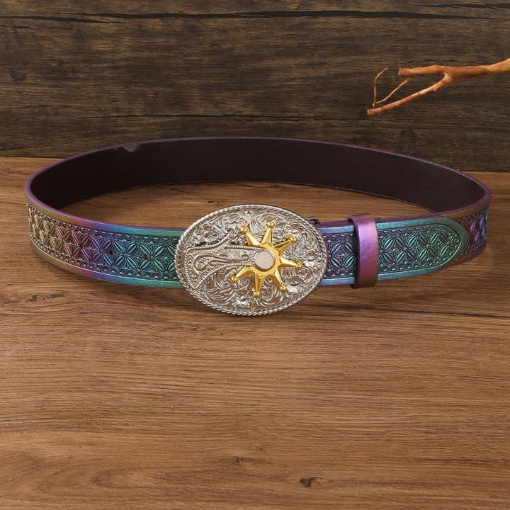 Ceinture en cuir à boucle western avec sangle irisée à dégradé fantastique