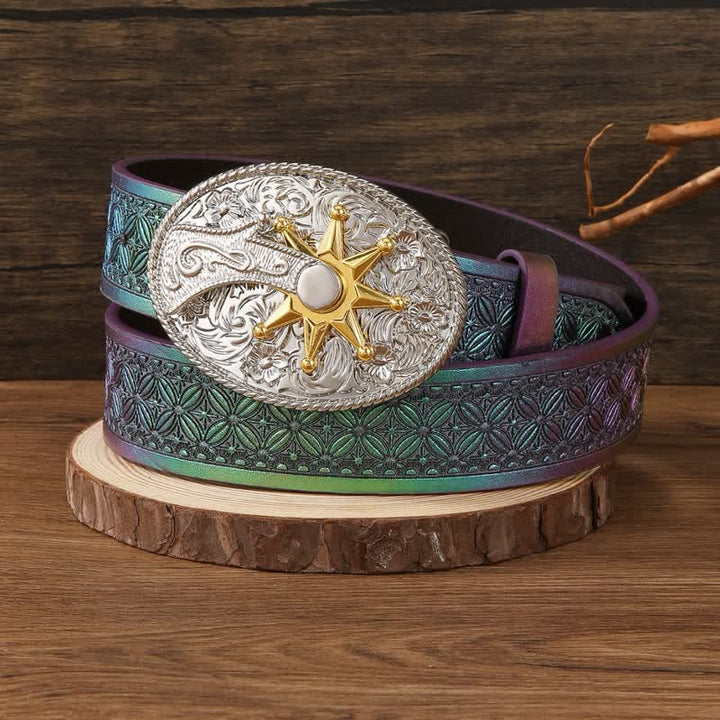 Ceinture en cuir à boucle western avec sangle irisée à dégradé fantastique