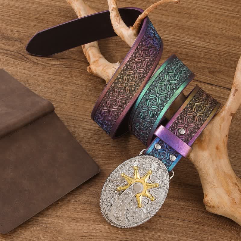 Ceinture en cuir à boucle western avec sangle irisée à dégradé fantastique