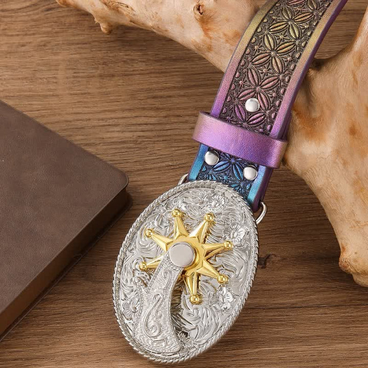Ceinture en cuir à boucle western avec sangle irisée à dégradé fantastique