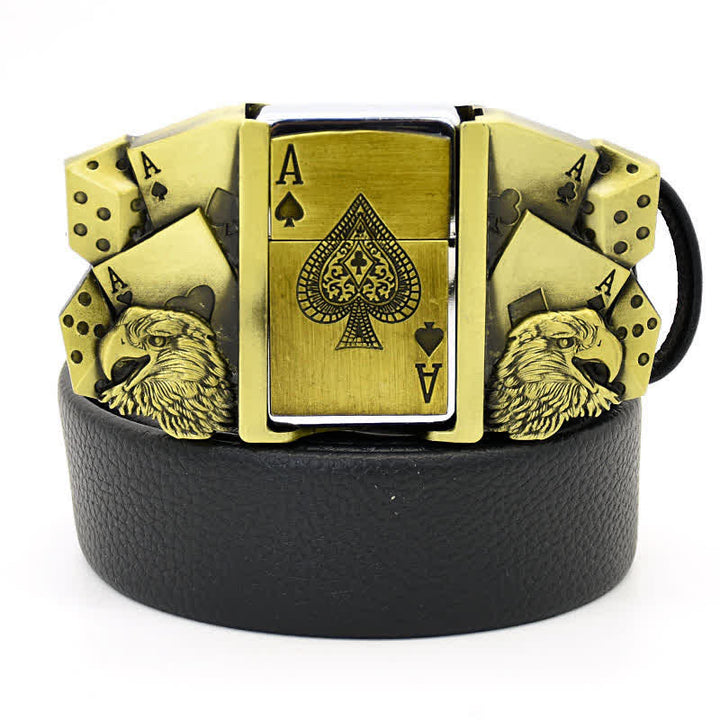Ceinture en cuir doré pour homme Eagle Poker Ace avec briquet caché