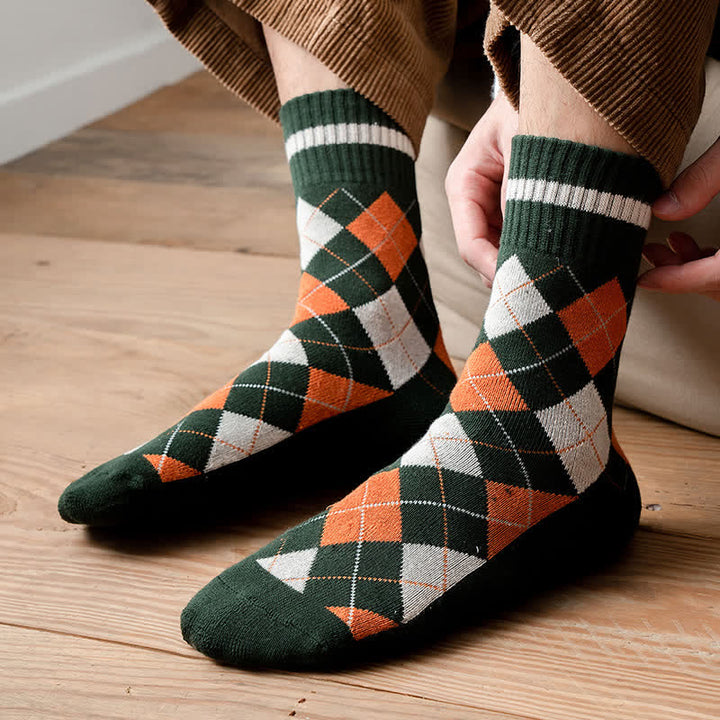 Chaussettes mi-mollet en coton à carreaux style britannique
