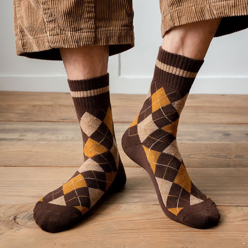 Chaussettes mi-mollet en coton à carreaux style britannique