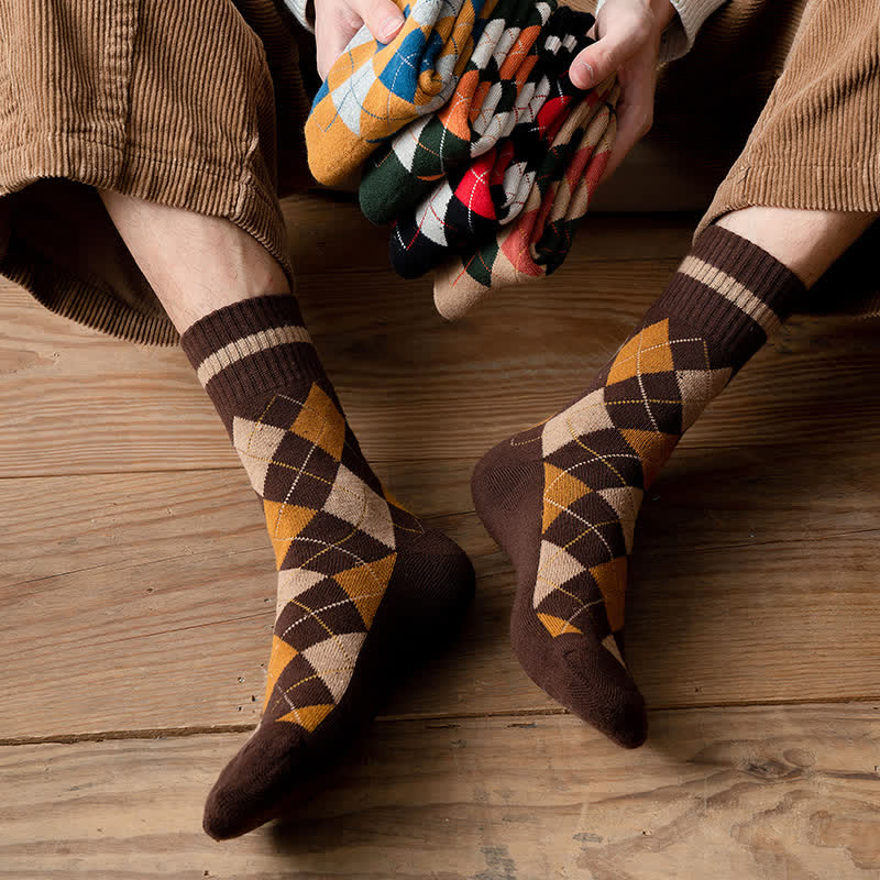 Chaussettes mi-mollet en coton à carreaux style britannique