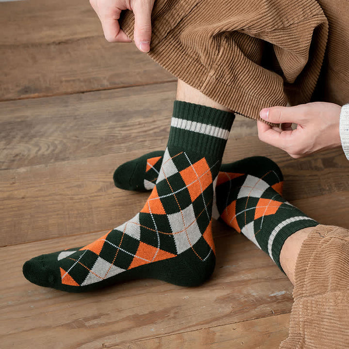 Chaussettes mi-mollet en coton à carreaux style britannique