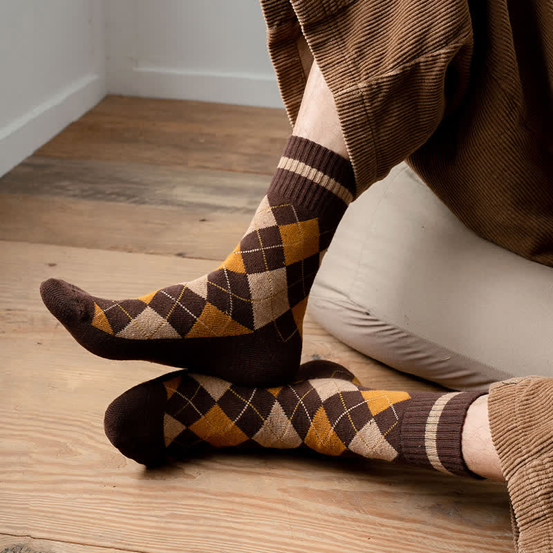 Chaussettes mi-mollet en coton à carreaux style britannique