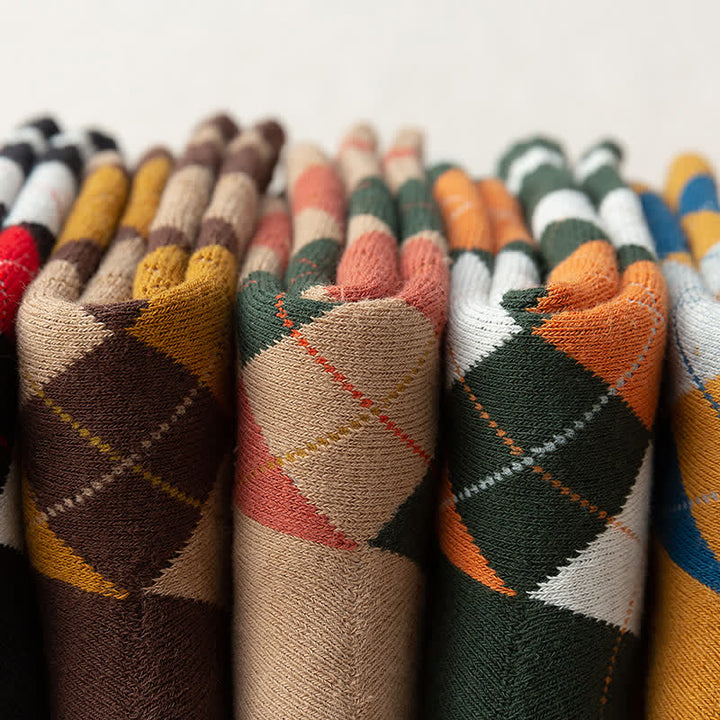 Chaussettes mi-mollet en coton à carreaux style britannique