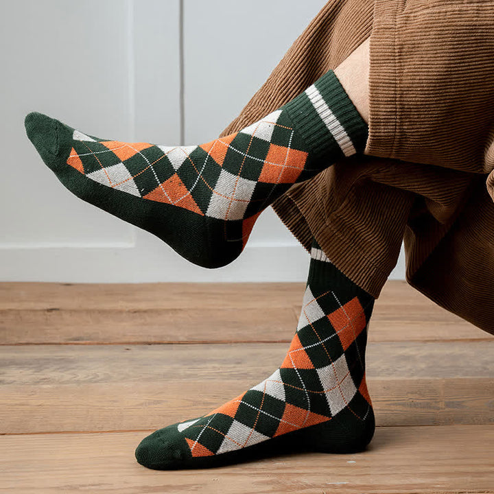 Chaussettes mi-mollet en coton à carreaux style britannique