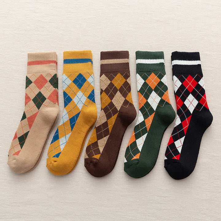 Chaussettes mi-mollet en coton à carreaux style britannique