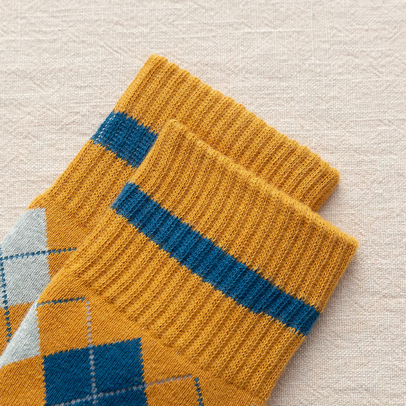 Chaussettes mi-mollet en coton à carreaux style britannique