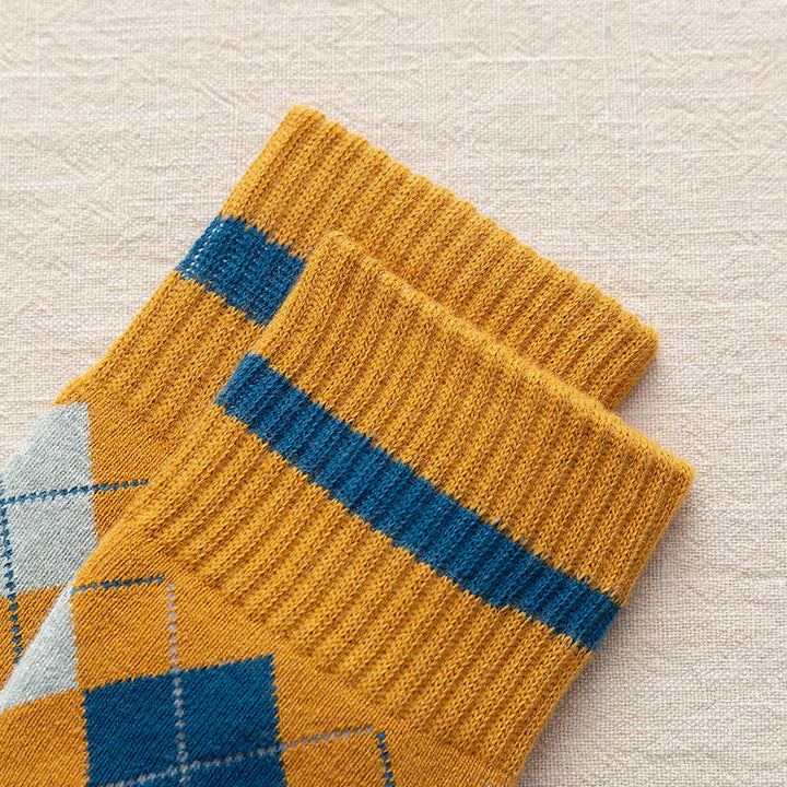Chaussettes mi-mollet en coton à carreaux style britannique