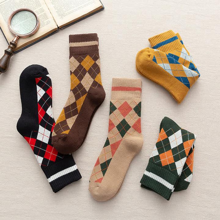 Chaussettes mi-mollet en coton à carreaux style britannique