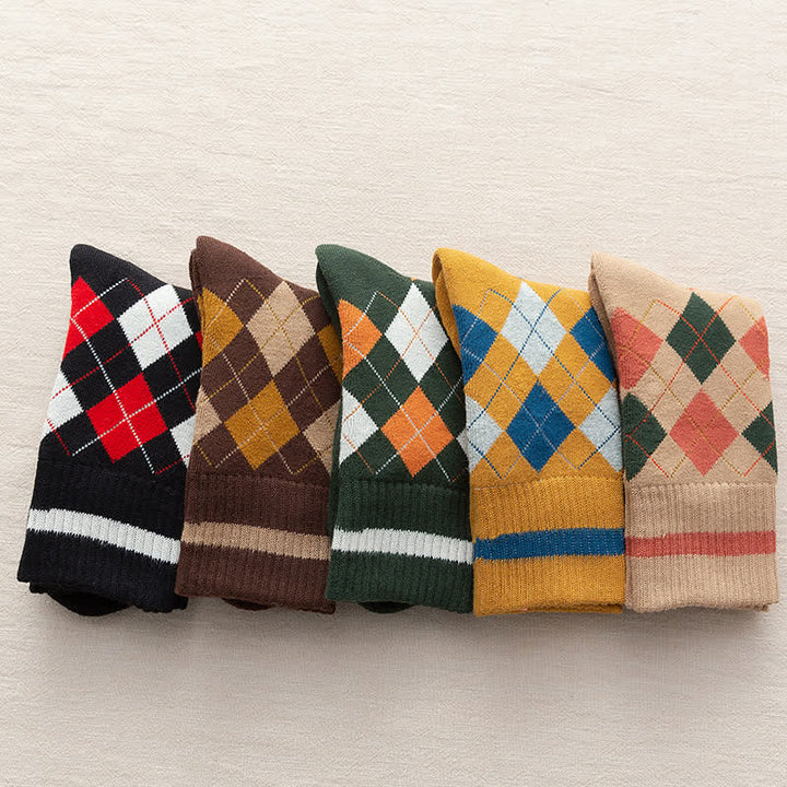 Chaussettes mi-mollet en coton à carreaux style britannique