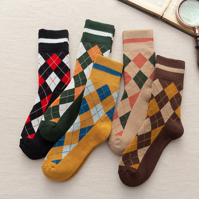 Chaussettes mi-mollet en coton à carreaux style britannique