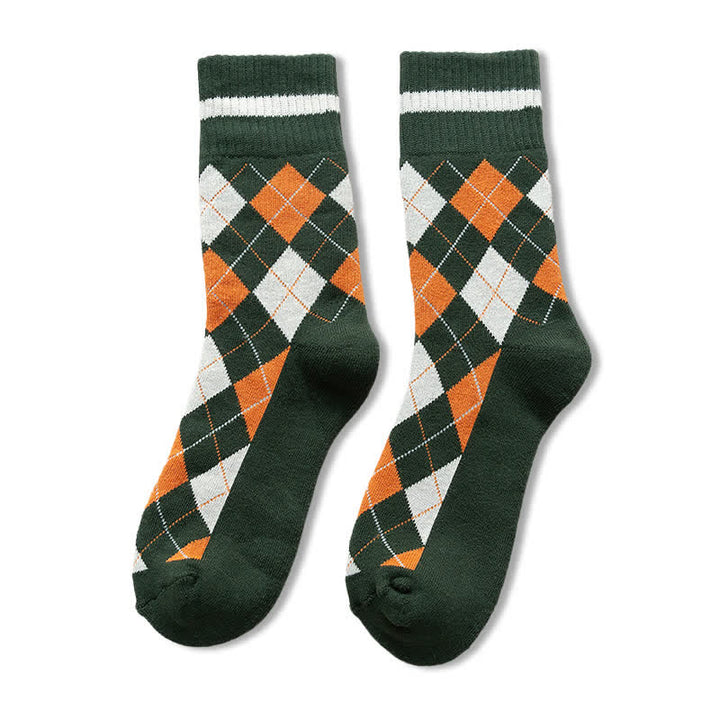 Chaussettes mi-mollet en coton à carreaux style britannique