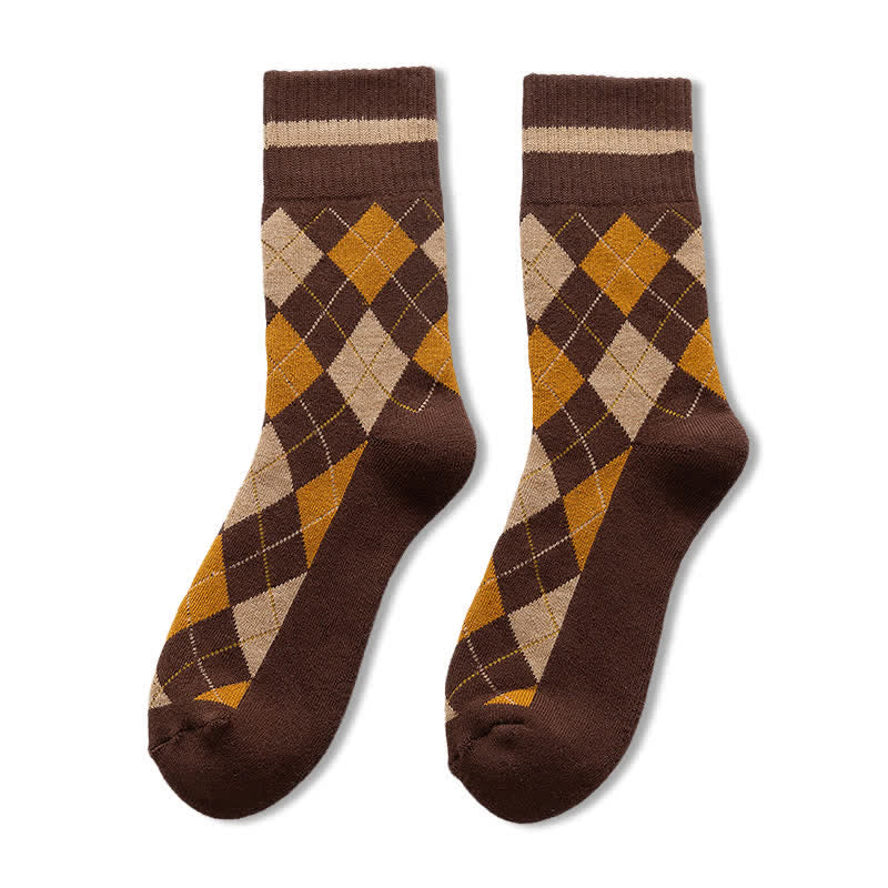 Chaussettes mi-mollet en coton à carreaux style britannique