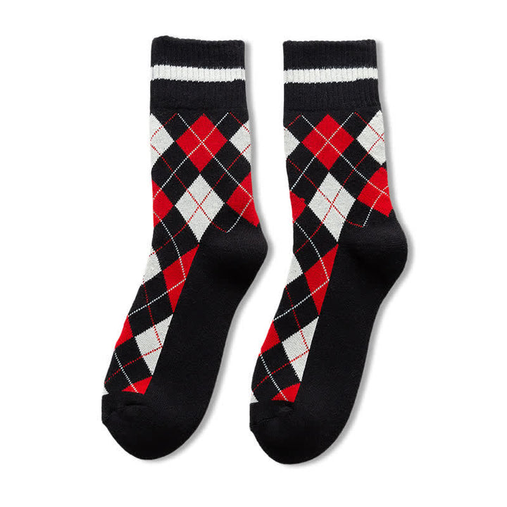 Chaussettes mi-mollet en coton à carreaux style britannique