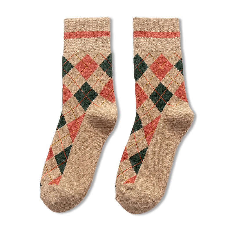 Chaussettes mi-mollet en coton à carreaux style britannique
