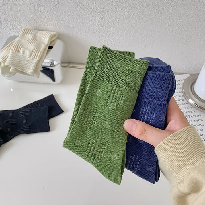Chaussettes mi-mollet classiques en coton à pois de couleur unie