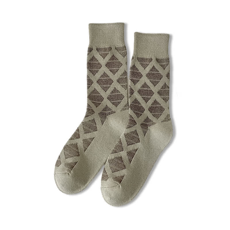 Chaussettes mi-mollet en coton tricoté à carreaux avec motif losanges
