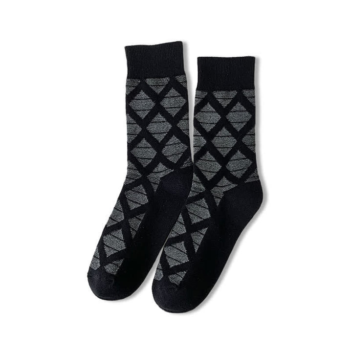Chaussettes mi-mollet en coton tricoté à carreaux avec motif losanges