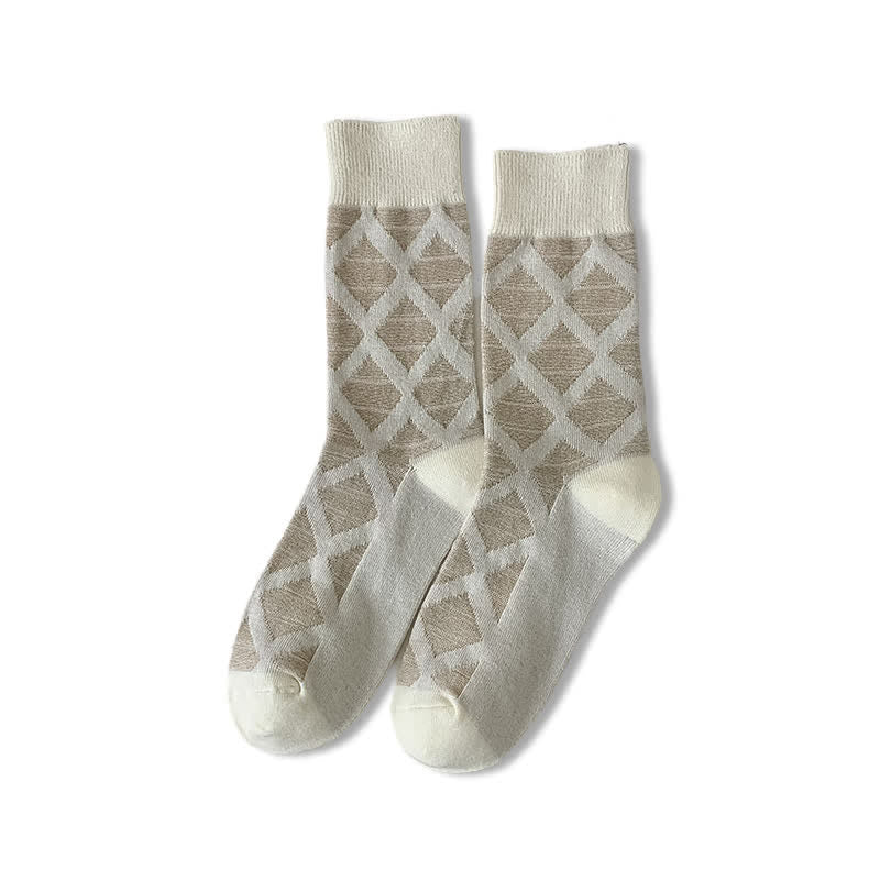 Chaussettes mi-mollet en coton tricoté à carreaux avec motif losanges