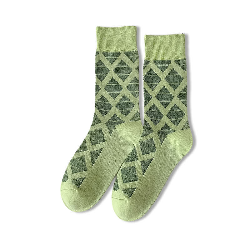Chaussettes mi-mollet en coton tricoté à carreaux avec motif losanges