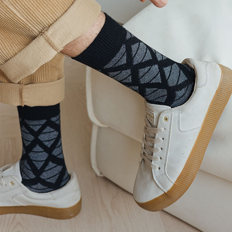 Chaussettes mi-mollet en coton tricoté à carreaux avec motif losanges