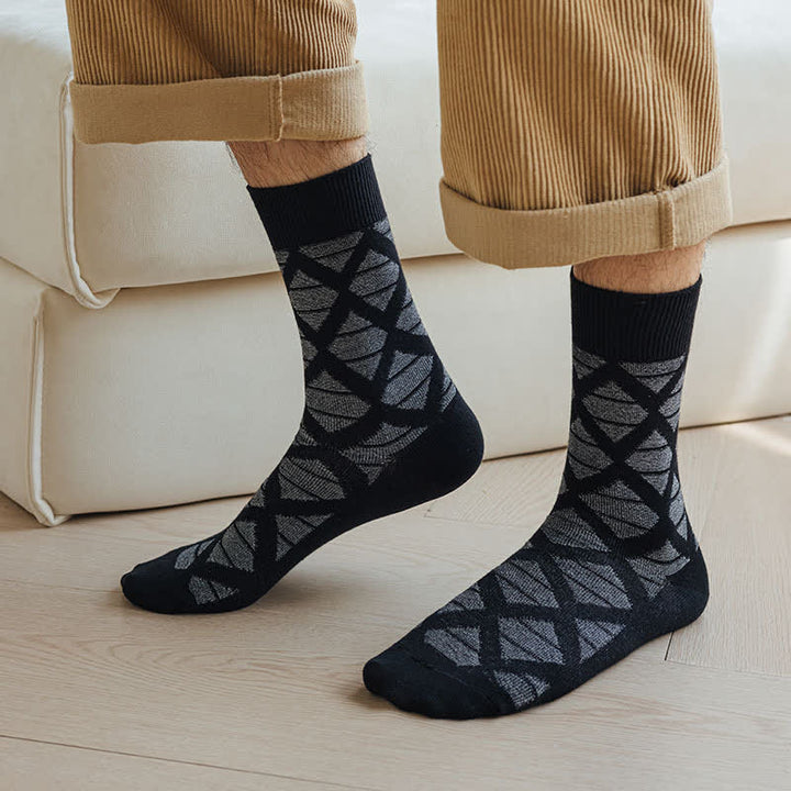 Chaussettes mi-mollet en coton tricoté à carreaux avec motif losanges
