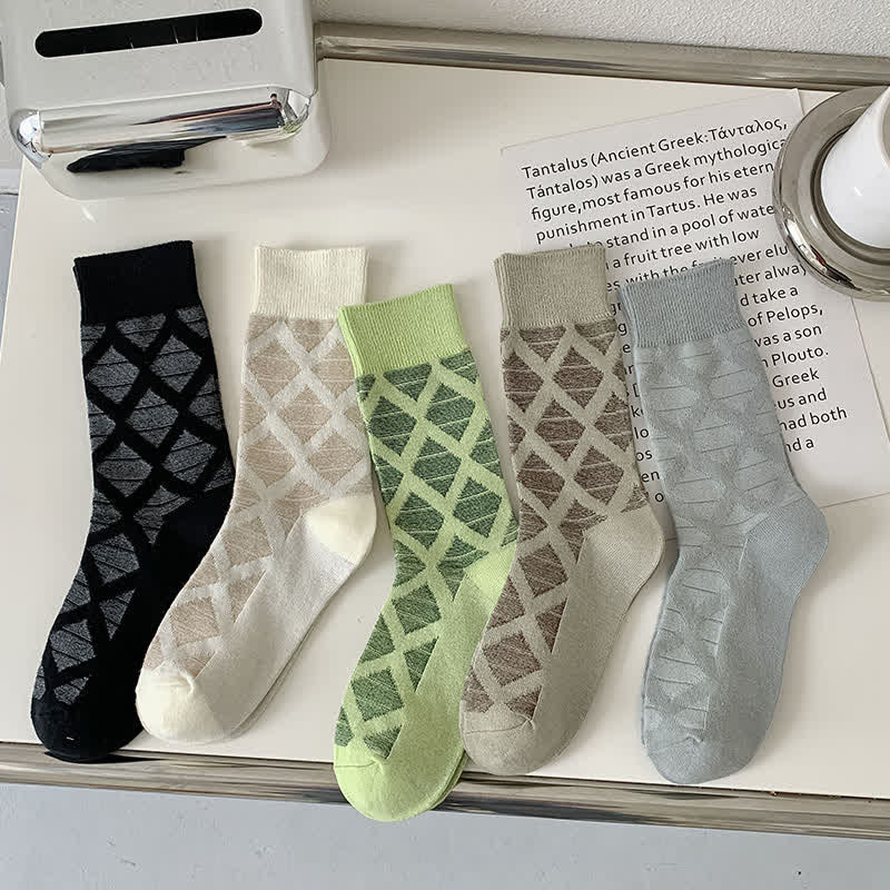 Chaussettes mi-mollet en coton tricoté à carreaux avec motif losanges