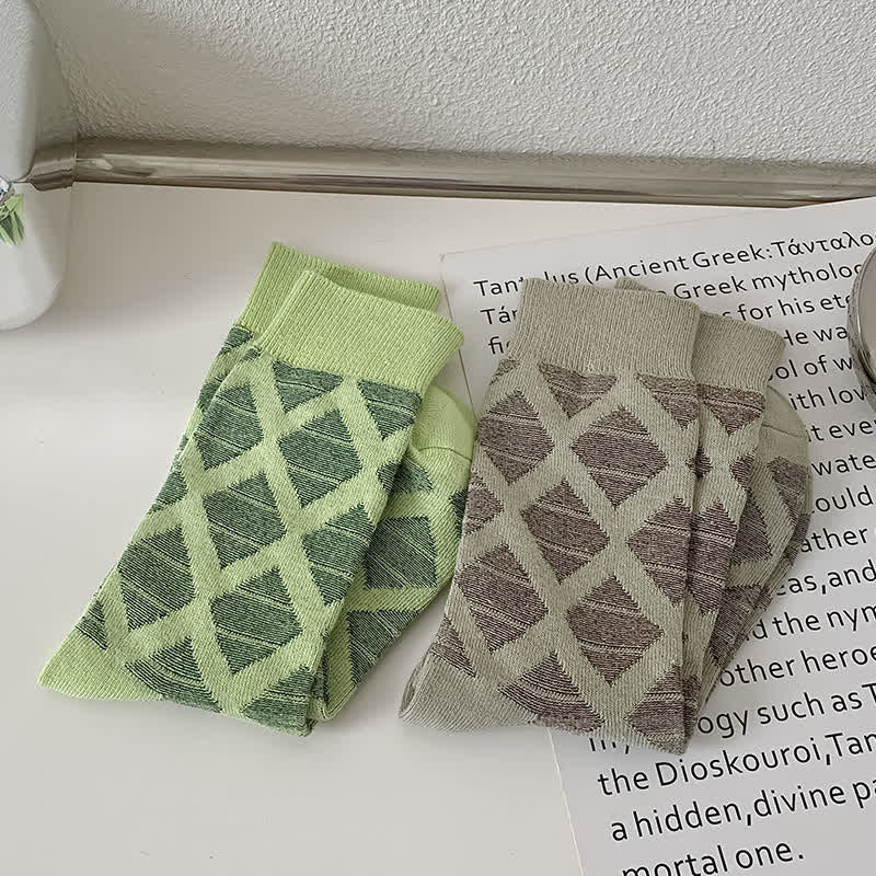 Chaussettes mi-mollet en coton tricoté à carreaux avec motif losanges