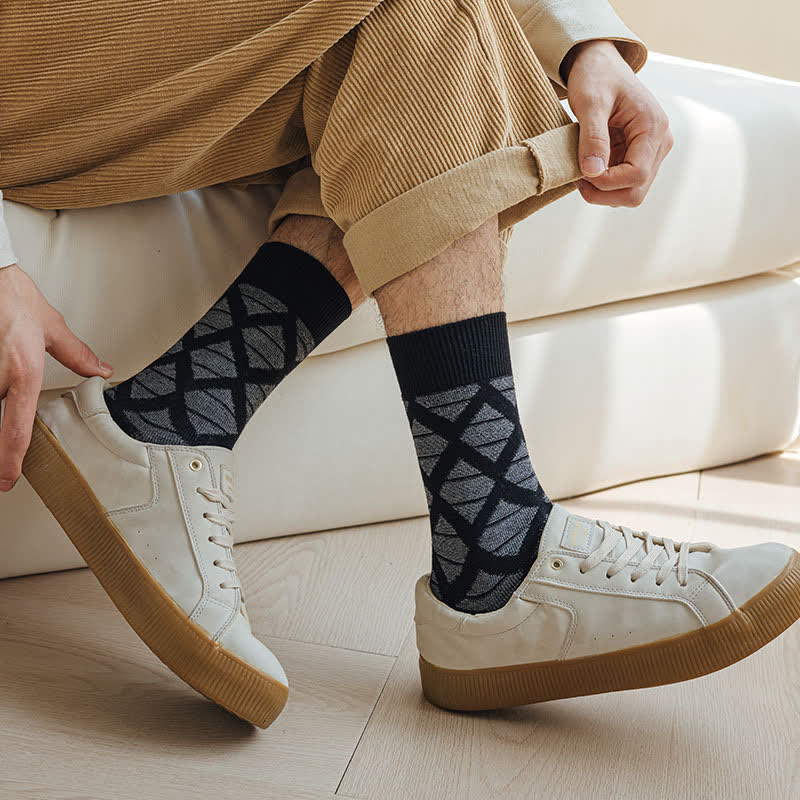 Chaussettes mi-mollet en coton tricoté à carreaux avec motif losanges
