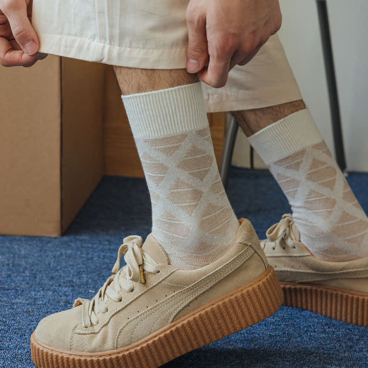 Chaussettes mi-mollet en coton tricoté à carreaux avec motif losanges