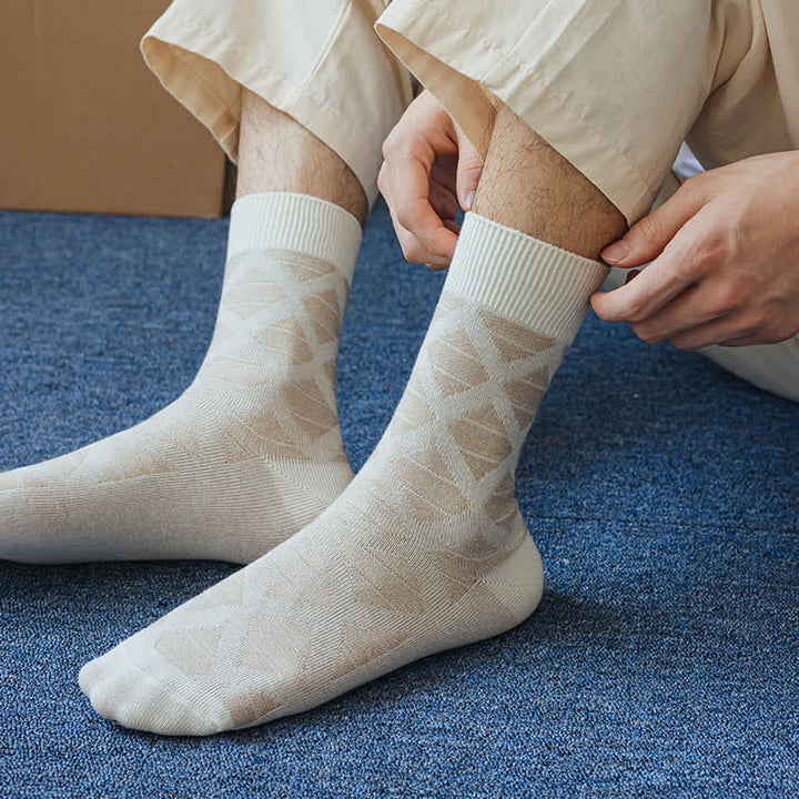 Chaussettes mi-mollet en coton tricoté à carreaux avec motif losanges