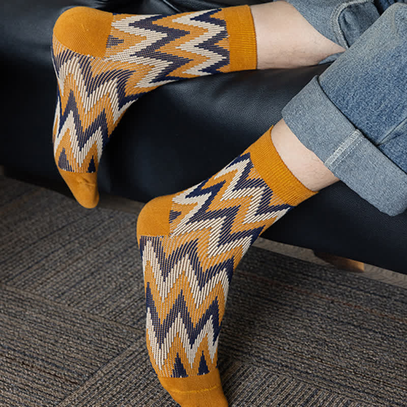 Chaussettes en coton à motif zigzag rétro funky