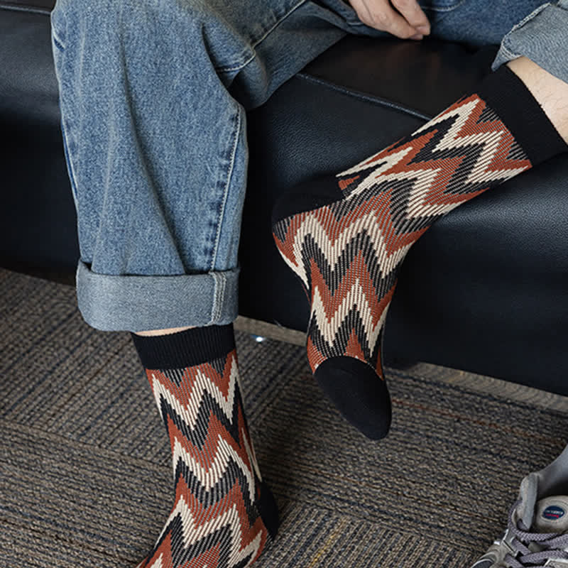 Chaussettes en coton à motif zigzag rétro funky