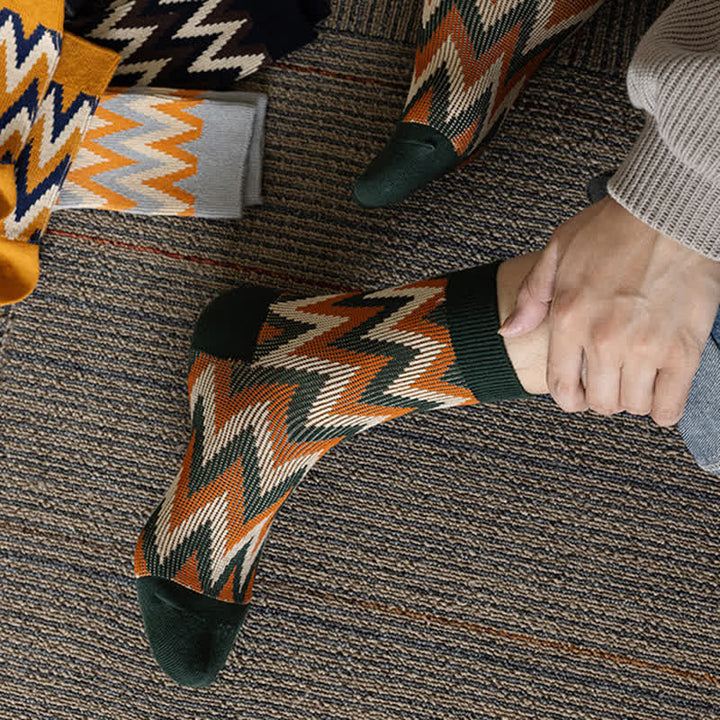 Chaussettes en coton à motif zigzag rétro funky