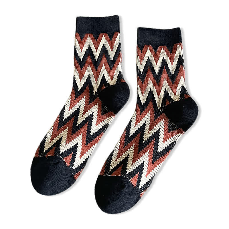Chaussettes en coton à motif zigzag rétro funky