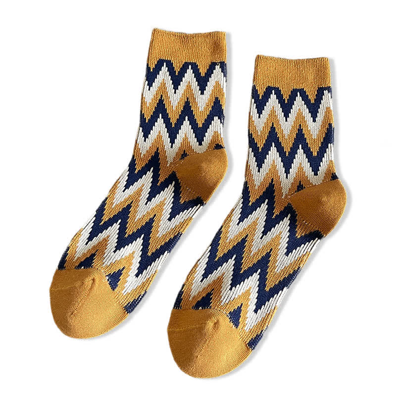 Chaussettes en coton à motif zigzag rétro funky