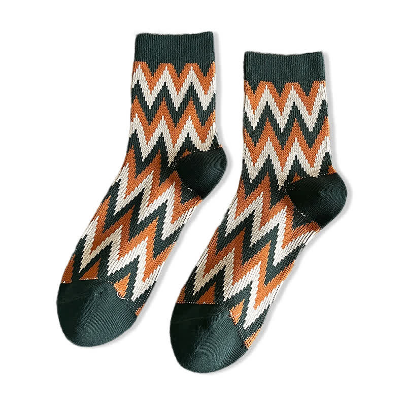Chaussettes en coton à motif zigzag rétro funky