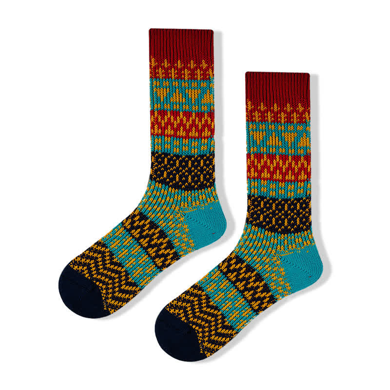 Chaussettes en coton rayées à motifs ethniques colorés