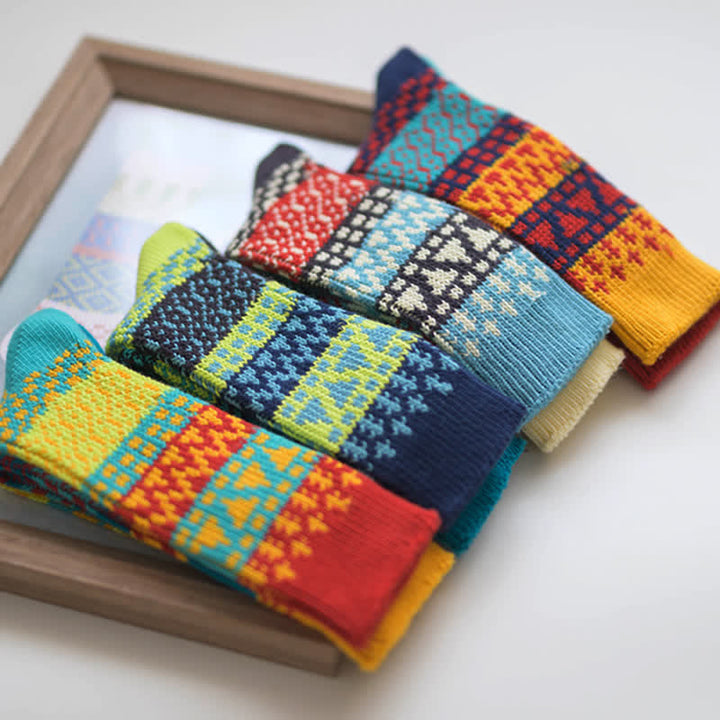 Chaussettes en coton rayées à motifs ethniques colorés
