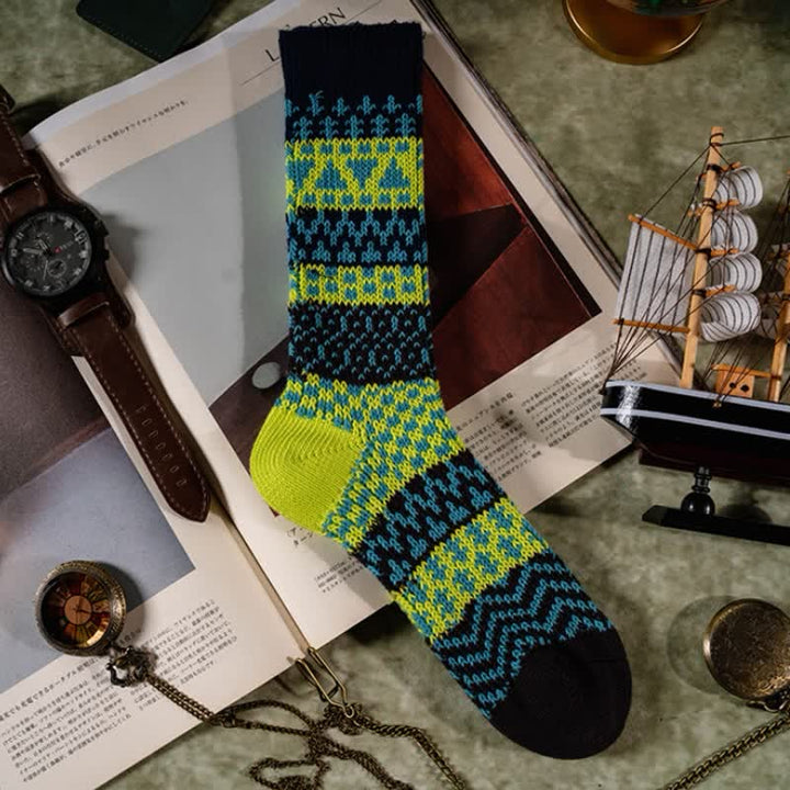 Chaussettes en coton rayées à motifs ethniques colorés