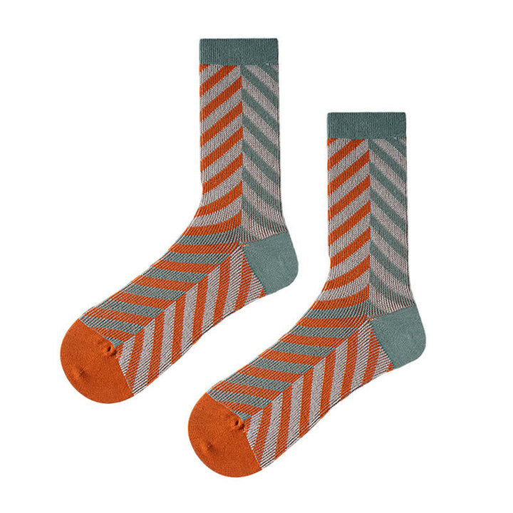Chaussettes mi-mollet classiques en coton à rayures et blocs de couleurs