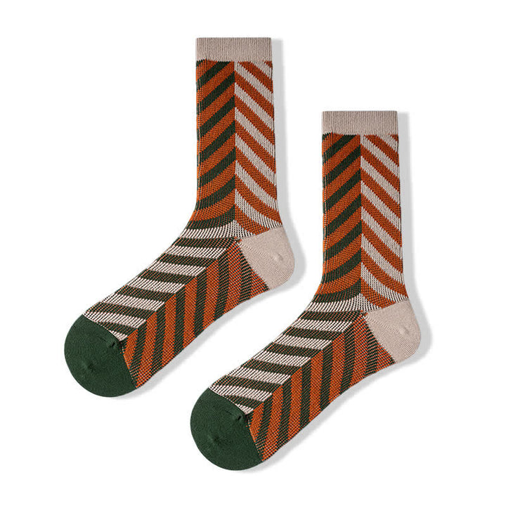 Chaussettes mi-mollet classiques en coton à rayures et blocs de couleurs