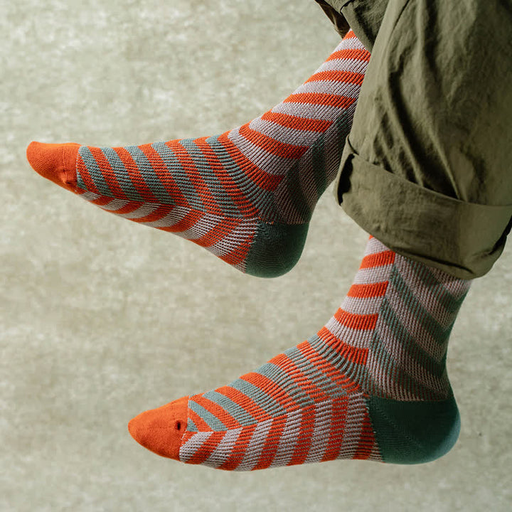 Chaussettes mi-mollet classiques en coton à rayures et blocs de couleurs