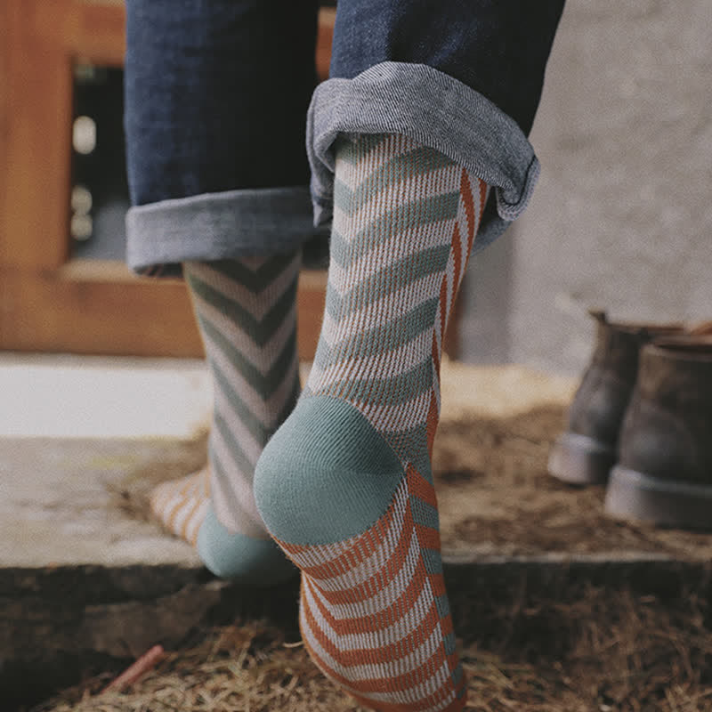 Chaussettes mi-mollet classiques en coton à rayures et blocs de couleurs