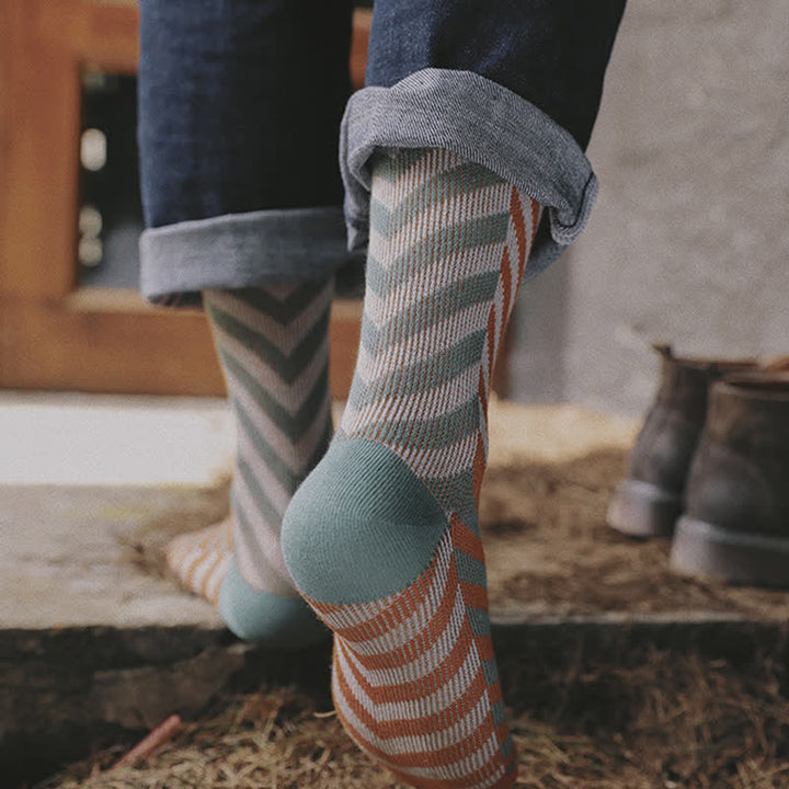 Chaussettes mi-mollet classiques en coton à rayures et blocs de couleurs