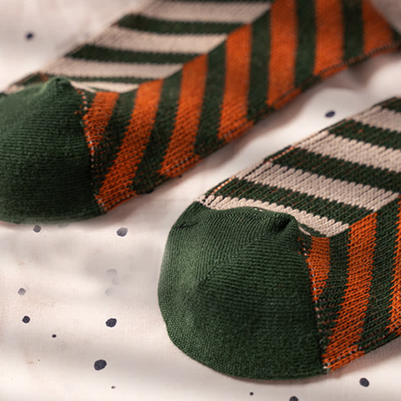 Chaussettes mi-mollet classiques en coton à rayures et blocs de couleurs