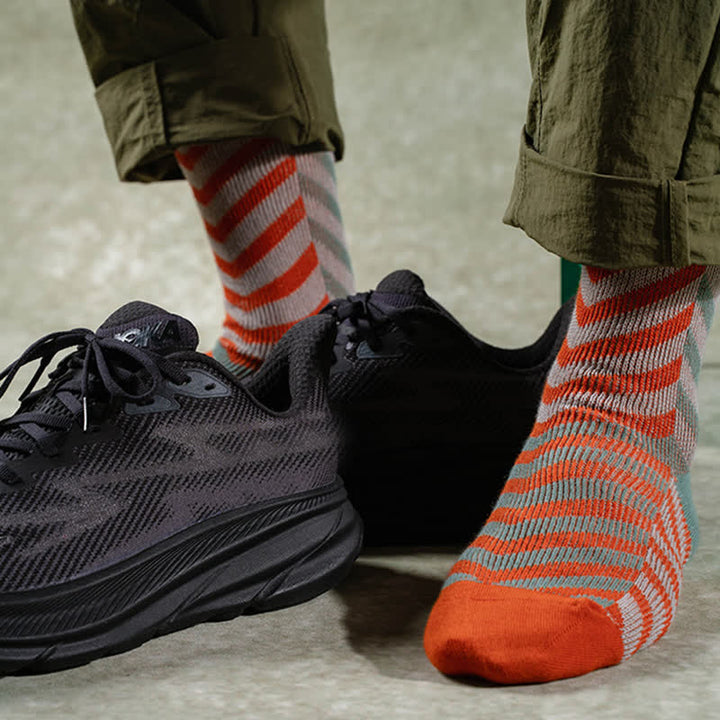 Chaussettes mi-mollet classiques en coton à rayures et blocs de couleurs